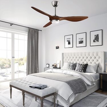 Стеляний вентилятор Reiga 132 см з LED-підсвічуванням та пультом керування, тихий реверсивний DC мотор, 6 швидкостей, керування через додаток, колір коричневий, лопаті з імітацією дерева