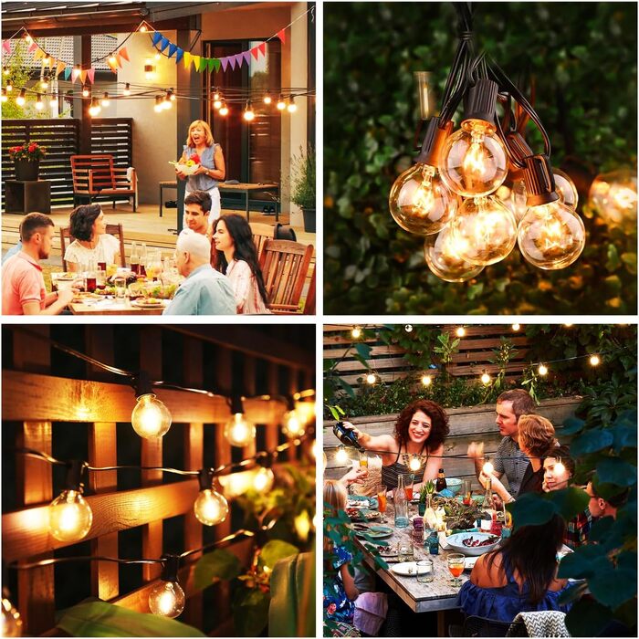 LED-гірлянда для зовнішнього використання, 19 м, з 30+3 лампочками G40, IP44, для декору саду, вечірок, балкону