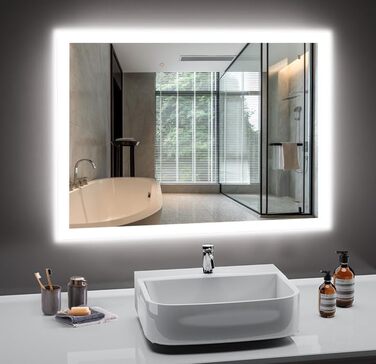 Дзеркало для ванної кімнати з підсвічуванням 50x70 см, LED, антизапарник, 2 кольори світла (3000K/6500K), прямокутне, горизонтальне/вертикальне, без рами