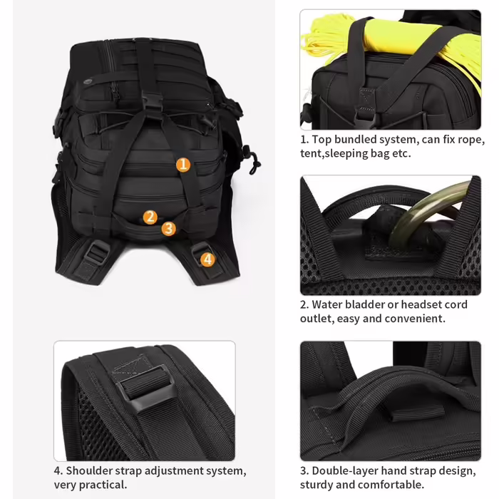 HUNTVP Military Backpack 30L Hiking Backpack 30L German Federal Armed Forces (Bundeswehr) Backpack Tactical Backpack Waterproof Daypack Molle Daypack for Men Women Sport Travel Outdoor Camping Hiking (25 L, Black)