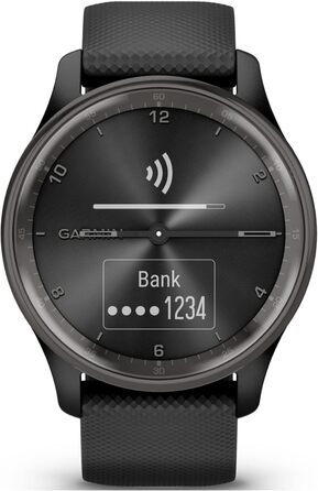 Розумний годинник Garmin vívomove Trend – гібрид з аналоговими стрілками та сенсорним дисплеєм, фітнес-функції, аналіз сну, Garmin Pay, сповіщення, до 5 днів роботи від акумулятора (Чорний)
