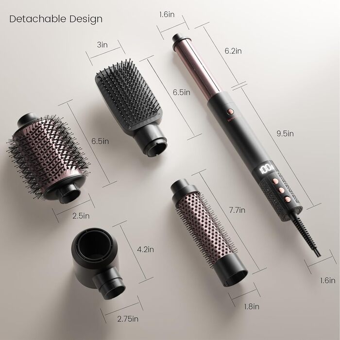 Airstyler 6-в-1: Фен-щітка, локони, об'єм, випрямлення, сушка волосся (Rose Gold)