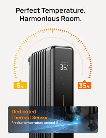 Dreo Oil Radiator, Energy-Saving, 2000W Electric Heater with 9 Fins, 3 Heat Settings, 4 Modes, 24h Timer, Overheat and Tip-Over Protection, Quiet Electric Radiator Heater with Thermostat, OH521