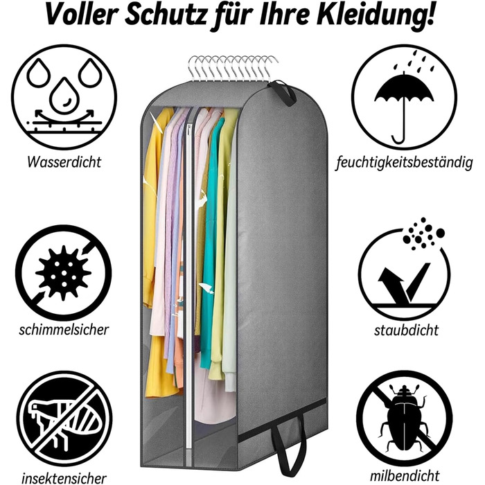 Чохли для одягу, 2 шт. - сірі, 110x60x25 см, з блискавкою. Захист від пилу та комах. Ідеально для зберігання та подорожей