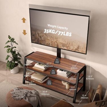 FITUEYES TV Stand with Mount - Adjustable Height TV Console for 37-70 inch TVs (up to 35kg) - Brown Wood