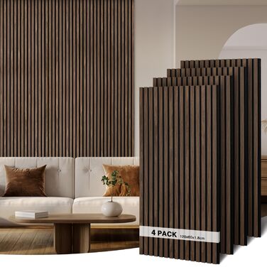 Акустичні панелі дерев'яні Holz 120x60 см (набір 4 шт, 2.88 м²) 3D для стін: студії, вітальні, офісу - горіх темний #11
