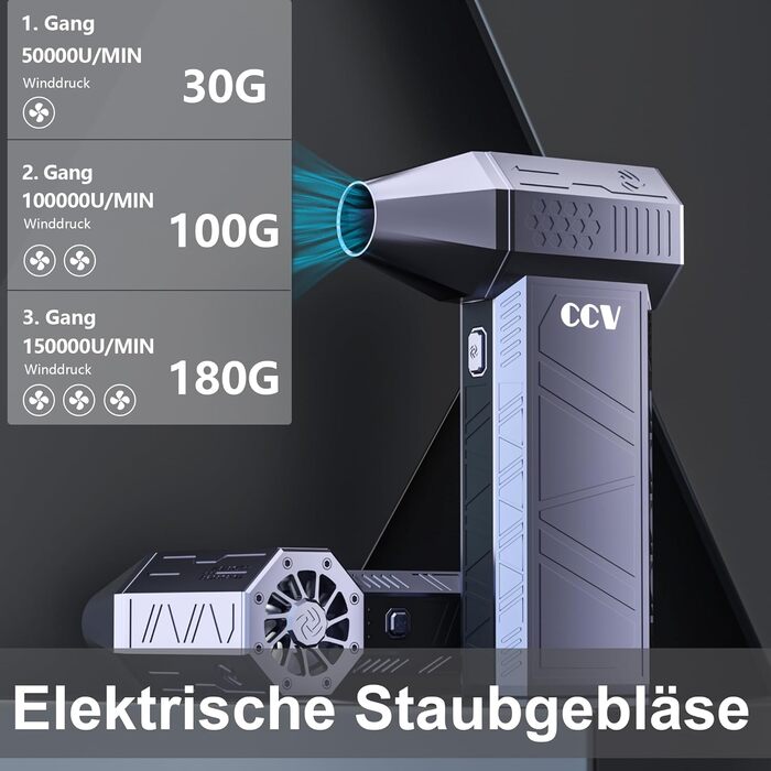 Електричний пилосос для чищення CCV з акумулятором 3000mAh, 3 швидкості, щітка, USB-C зарядка, для ПК, авто, дивану (BLUE)