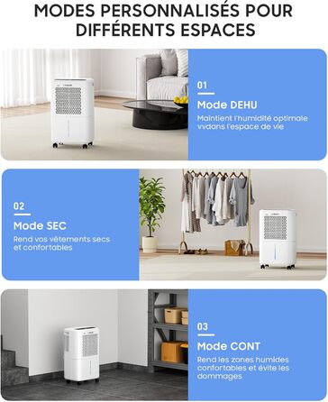 Електричний осушувач повітря 12л/день для 25м²/122м³ – потужне осушення, бак 2л, постійний дренаж, тиха робота, для спальні, підвалу, вітальні