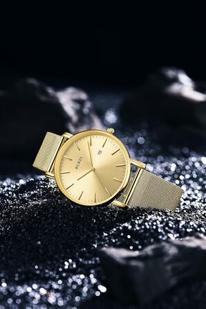 Годинник чоловічий BUREI Ultra Slim з датою, аналоговий, кварцовий механізм (сталь, золото)