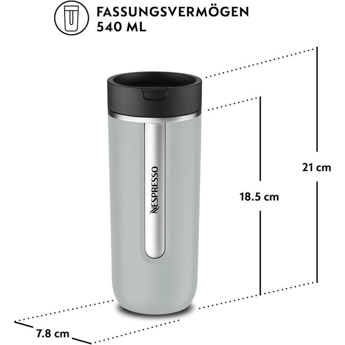 Термокружка Nespresso Travel Mug Small Sage Green 300 мл | Зручна термокружка для кави, чаю, матча | З кришкою, не протікає, можна мити в посудомийній машині | Сталева термокружка Salbeigrün (Rauchblau)