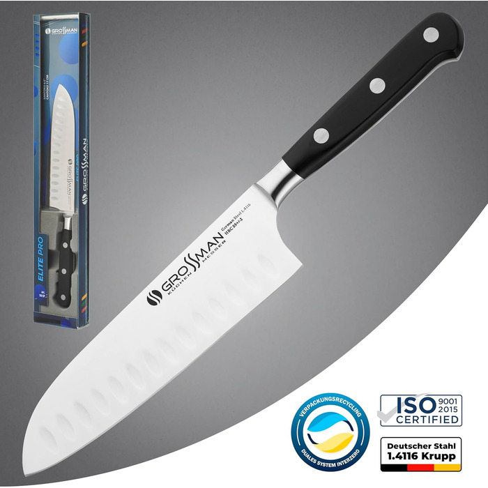 Ніж кухонний Grossman Elite Pro Santoku 29 см з нержавіючої сталі, ергономічна ручка