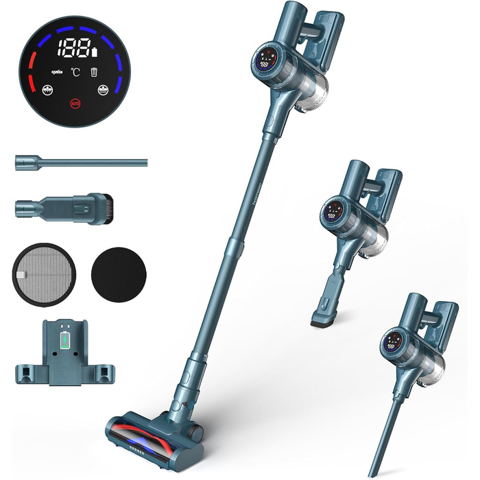 Бездротовий пилосос з HEPA-фільтром, 120 000 об/хв, до 50 хв роботи від акумулятора, LED-дисплей, антизаплутана щітка, 400W