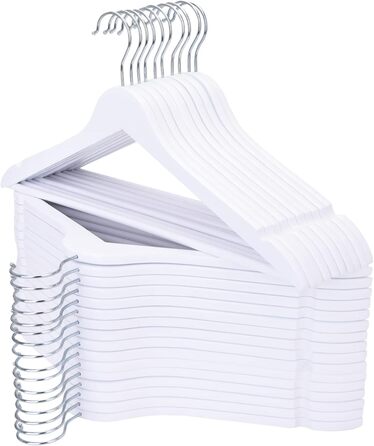 Edergoo Clothes Hangers Wood 30 Pack, Smooth Surface Clothes Hangers White with 360 Degree Rotation and Shoulder Notches, Strong & Thin Wood Clothes Hangers Suit for Adults, 43.5cm Long