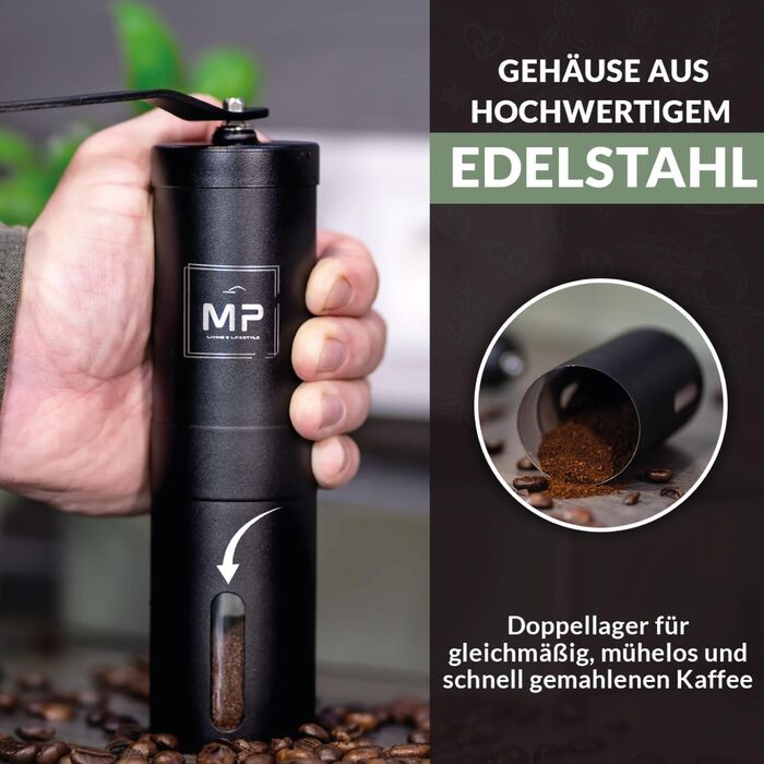 Manual Coffee Grinder with Conical Burr I Adjustable Grind Size - Stainless Steel Coffee Grinder with Brush I High-Quality Hand Coffee Grinder - Hand Coffee Grinder