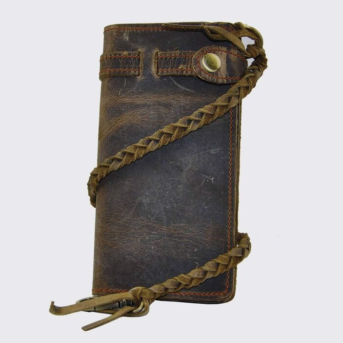 Le'aokuu Men's Genuine Leather Wallet Organizer Double Checkbook Bifold Wallet Pattern Business Money Clip 3377