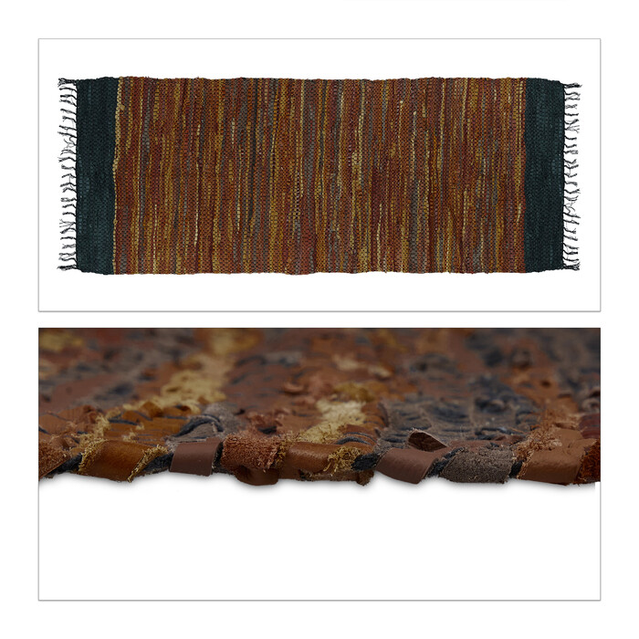 Relaxdays Leather and Cotton Patchwork Rug