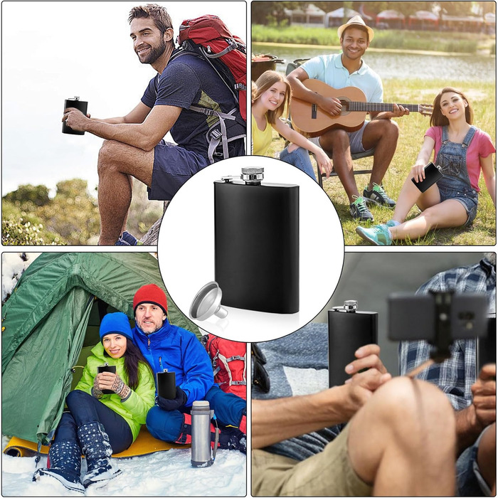 Набір фляг з нержавіючої сталі, рожевий, 8oz/240мл, 6 шт. з келихами для шотів, шкіряний чохол, для подорожей, вечірок, подарунків