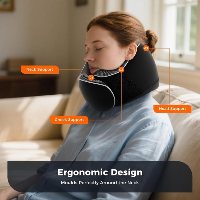 Подушка для шиї у подорожах: Memory Foam, регульована, з навушниками та маскою для сну (Чорний)