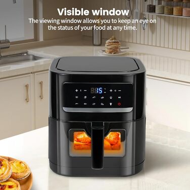Фритюрниця повітряна 7L з вікном та сенсорним екраном – Airfryer з 10 програмами, функцією підігріву, підсвічуванням | Безжирне приготування | Без BPA та PFAS