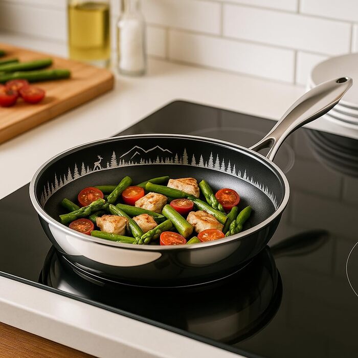 FIXLINE Black Forest Frying Pan 28cm - RED Design - Scratch-Resistant PTFE-Free Coating - Compatible with All Cooktops (including Induction) - Oven Safe up to 250°C - Easy Cleaning - Ideal Gift