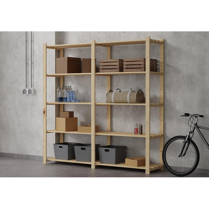Lenmar Series B Wooden Shelf, Pine, Wood, Light Beige, B-20 170 x 80 x 40 cm, 5 Shelves, Bookcase, Wooden Shelf, Standing Shelf, Wall Shelf, Shelf with 5 Shelves, Office Shelf, for Living Room, Storage Shelf (B-30 170 x 150 x 40 cm 5 Shelves)