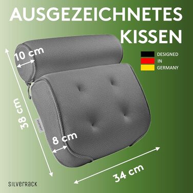 SilverRack Bathtub Pillow MEDIUM-SOFT [Gray 3D] - Neck Pillow for Bathtub with Suction Cups as Bathtub Accessory - Pillow for Bathtub - Bath Pillow with Ergonomic Fit