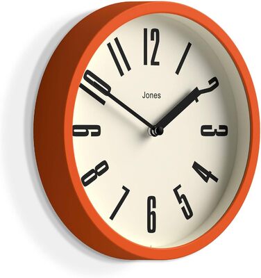 JONES CLOCKS® Hot Tub Wall Clock | Small Retro Round Clock | 20cm | Orange | Easy-to-Read Numbers | Ideal for Kitchen, Office, Kids' Room, or Any Small Space