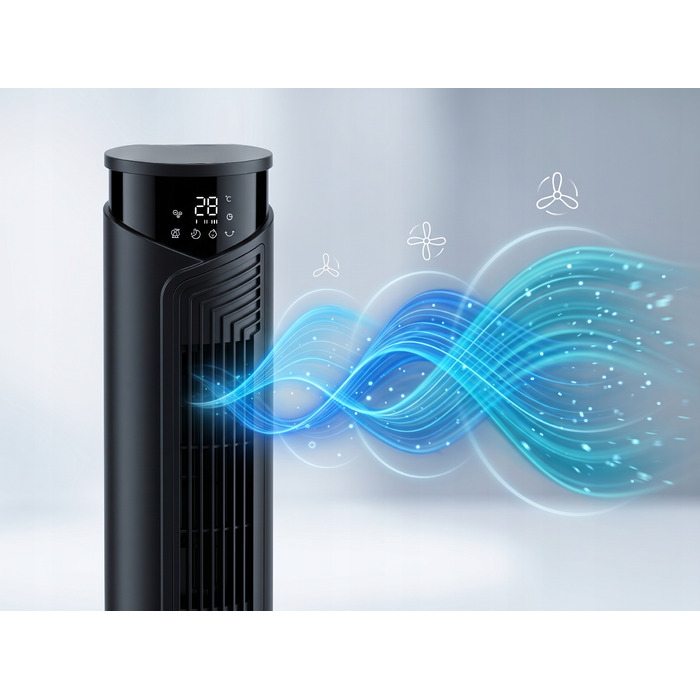 Колонний вентилятор TODOMI — потужний та ефективний підлоговий вентилятор XXL з LED-індикацією, чорний