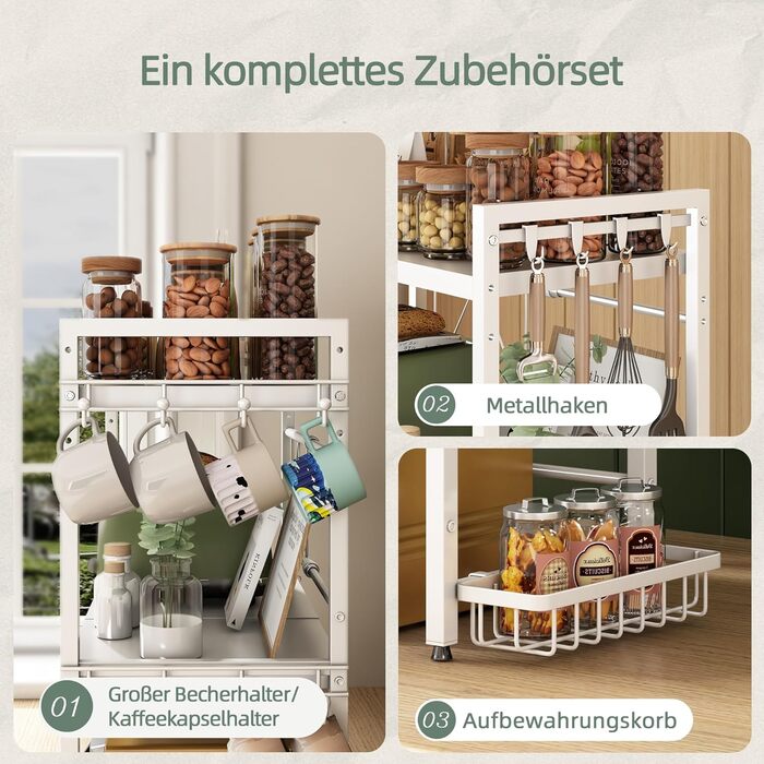 Підставка для мікрохвильової печі NETEL, 2-рівнева, чорна, висувна 40-60 см. З полицями для напоїв та кошиком