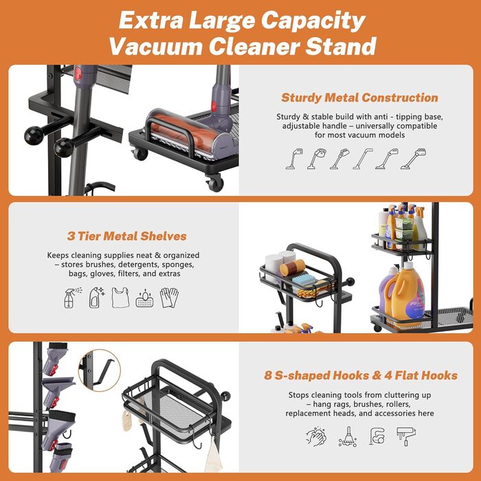 Підставка для пилососа, металева, настінна/підлогова, з коробкою для зберігання, сумісна з Dyson Gen5 V15s V15 V12 Slim V11 V10 V8 V7 V6 та аксесуарами