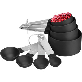 Набір мірних ложок та мірний стакан з нержавіючої сталі, 8 шт. - для рідин та твердих інгредієнтів, випічки, кулінарії