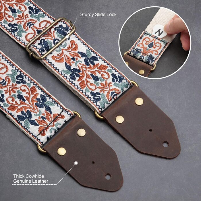 Гітарний ремінь Nefelibata з жаккардовим плетінням, бавовна, шкіряні кінці, для бас-гітари, електрогітари та акустичної гітари, подарунок для дітей та гітаристів, ретро золотий жаккард