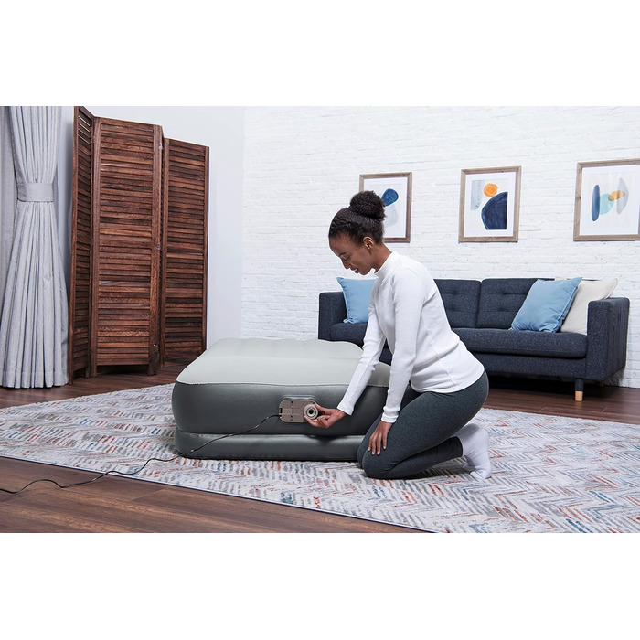 Надувний матрац Novaluxe з вбудованим електронасосом та подушкою, сірий 191x97x38 см