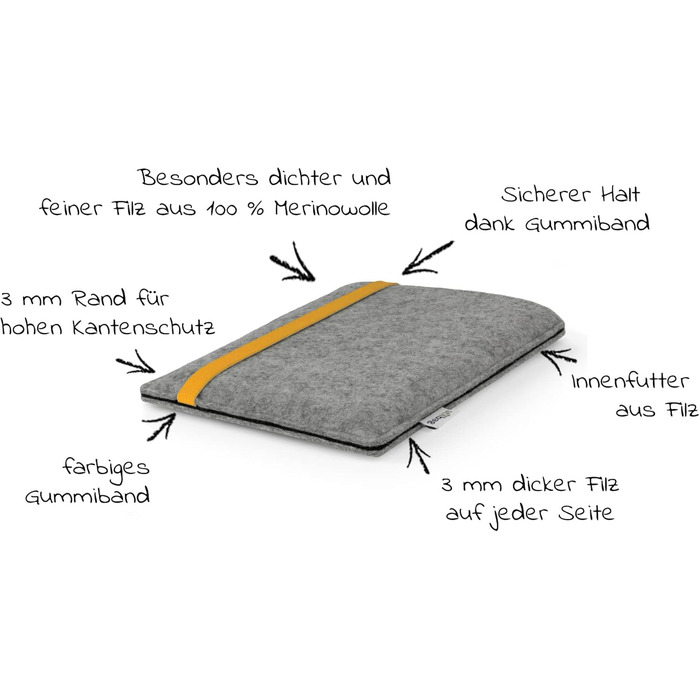 Чохол для Kindle Paperwhite 7 (Amazon) | Стильний чохол з ворсового фетру, Made in Germany (Антрацит - зелений) (Світло-сірий - жовтий)