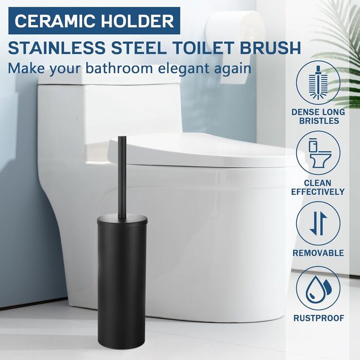 Набір для чищення унітазу GERUIKE з керамічним тримачем: щітка та тримач сірого матового кольору (чорний матовий метал)