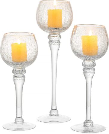 Romadedi Tealight Candle Holders Candle Holders Glass - Lantern Candle Holders Decoration Queck 3-Piece Set 23.5/25.5/31.5 cm for Tealights, Votive Candles, Pillar Candles, Living Room Table Decoration, Wedding (Transparent)