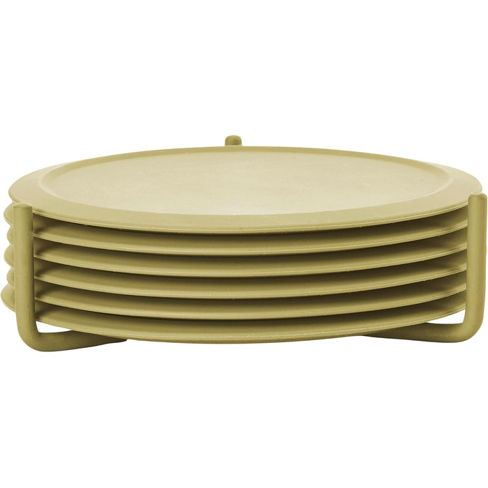 Zone Denmark Singles Silicone Coasters, Coasters for Glasses, Cups, Cocktail Glasses, Diameter 10 cm, Height 3.1 cm, 6 Pieces, including Holder, (3.1 cm - dia. 10 cm, Leek Green)