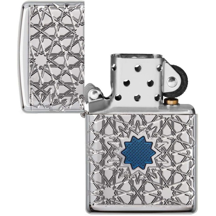 Zippo lighter with Arabic star pattern, high-gloss chrome finish, 49076, High-gloss chrome star, One Size