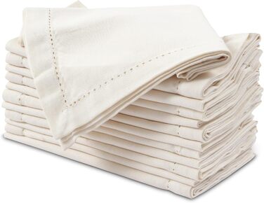 Encasa XO Cloth Napkin Set of 12 | Pure Cotton with Hemstitch Design | Natural | Square Size 43x43 cm | Table Napkins – Machine Washable & Reusable