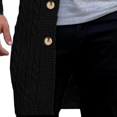 Чоловіча в'язана жилетка з коміром-шарфом, довга жилетка, з ґудзиками, в'язана з ефектом скручування, чорна, розмір L