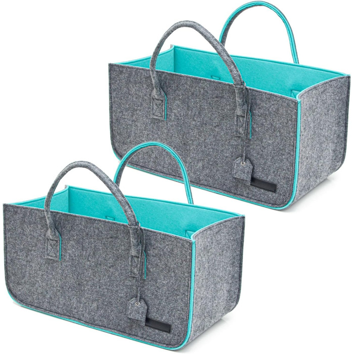 2-Piece Set: Heavy-Duty Shopping Bag Felt XXL - 50x25x25 Felt Bag Large - Kaminta Bag for Wood, Carrying Bag Firewood Basket - Car Shopping Basket Foldable Shopping Bag Felt Firewood Basket Modern