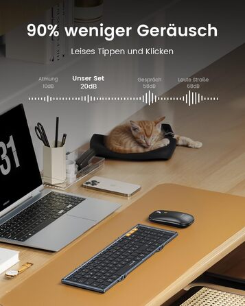 Бездротова клавіатура та миша ProtoArc XKM01, Bluetooth, QWERTZ, для iPad, Tablet, iPhone, Laptop, сірий колір