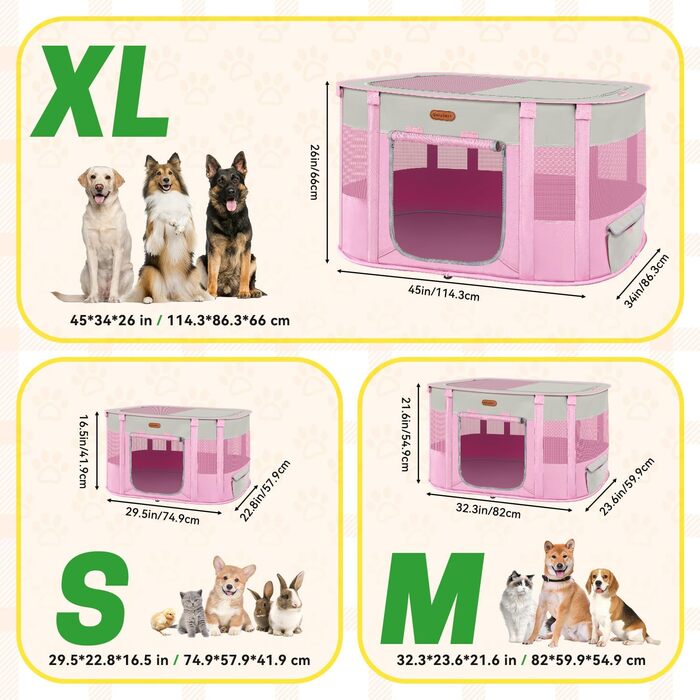 Клітка-манеж для тварин, розкладний загін для кошенят/цуценят, клітка для собак, манеж для цуценят для дому, переноска з сумкою, намет, для відпочинку на природі, кемпінг, рожевий, розмір L