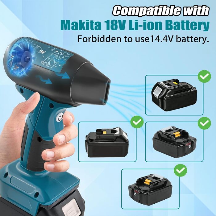 Mini Blower Jet Fan Compatible with Makita 18v Battery, 130000 RPM Cordless Air Duster with 4-Stage Control for Car Dust Cleaning, Outdoor BBQ Leaf Cleaning, Sofa & Pet Hair Cleaning