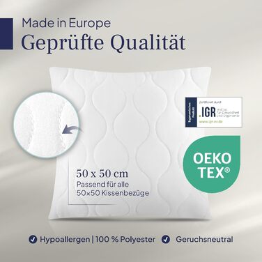 Подушки Gentle North 50x50 см, 4 шт — декоративні подушки для ліжка та дивана, з наволочкою на блискавці, для наповнення, білі, Ökotex, пральні до 60°C