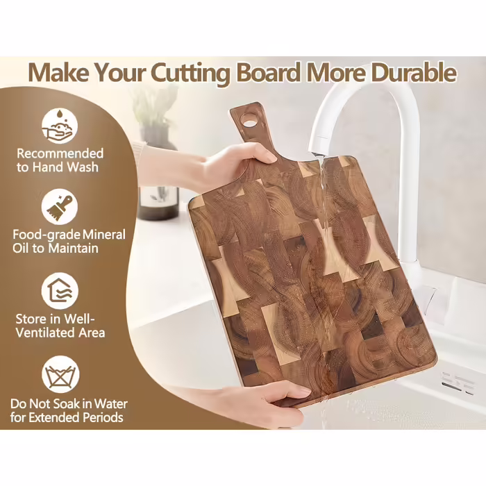 XINZUO Cutting Board made of Acacia Wood 41 * 22 * 1.9cm Rectangular Serving Board with Handle, Chopping Board Cheese Grill Board Reversible Wooden Board for Kitchen, Snack Board, Breakfast Board