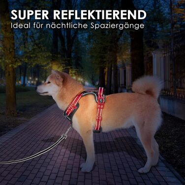 Шлейка для собак PHOEPET Anti-Zug з відбиваючими елементами, регульована, для цуценят та собак різних розмірів (S, чорна база & червоні ремінці)