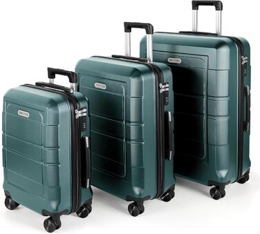 Набір валіз TANTOMI 3 шт. з твердим корпусом ABS+PC – 20/24/28 дюймів, валіза з 4 поворотними колесами та 3-цифровим замком, набір валіз (M-L-XL), світло-темно зелений колір