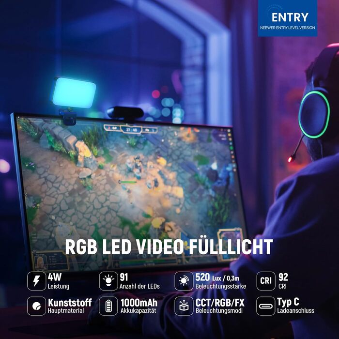 LED світло Neewer для селфі та відеозйомки на телефон/комп'ютер, 54 LED, кліпса, CRI 88, 650mAh