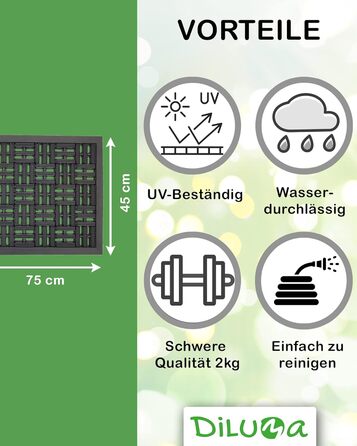 Гумовий килимок для вулиці DILUMA Matador 45x75 см, міцний грязезахисний килимок-ганз із антиковзаючим покриттям для вхідних дверей